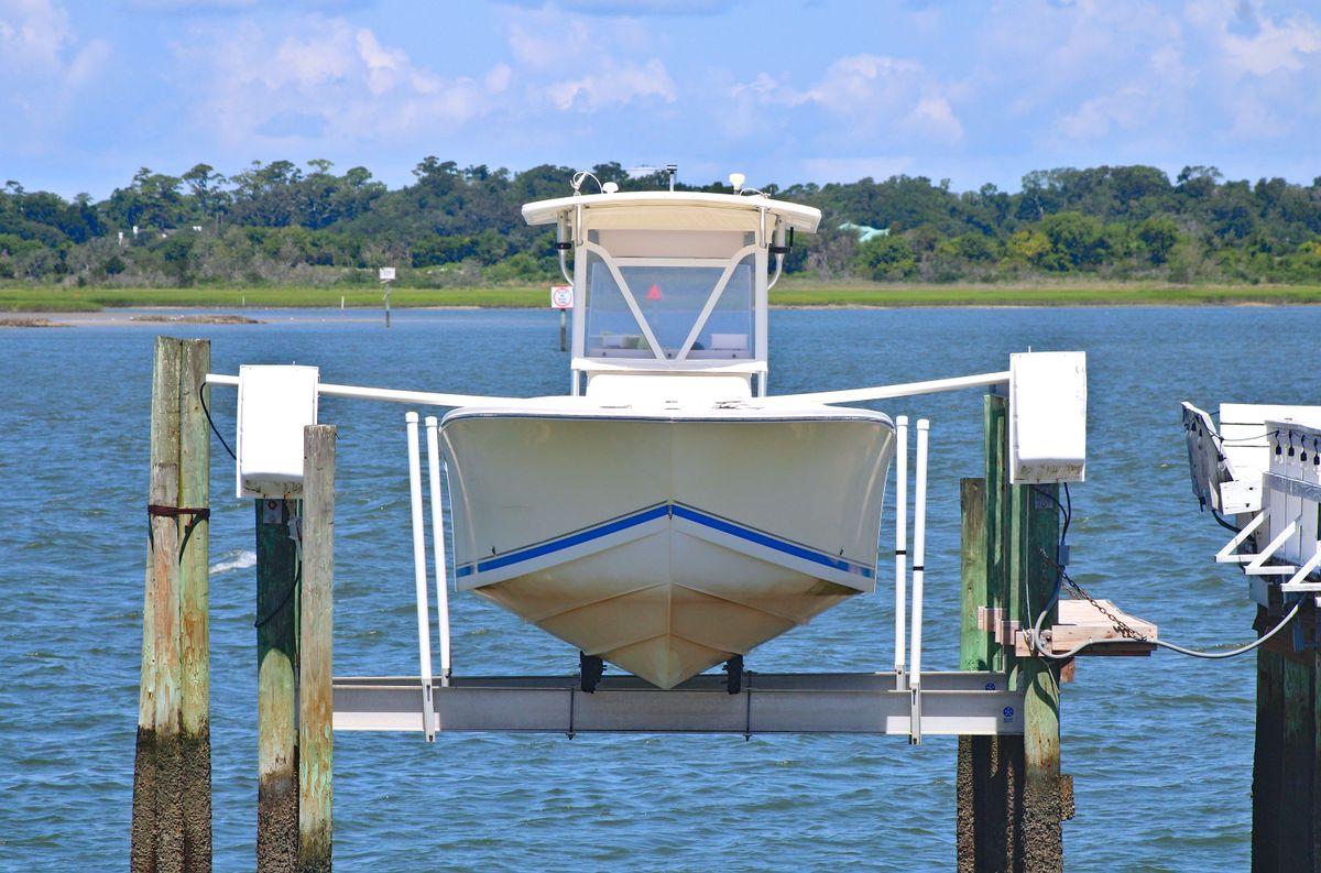 Boat lift installed at a Northeast Florida waterfront property